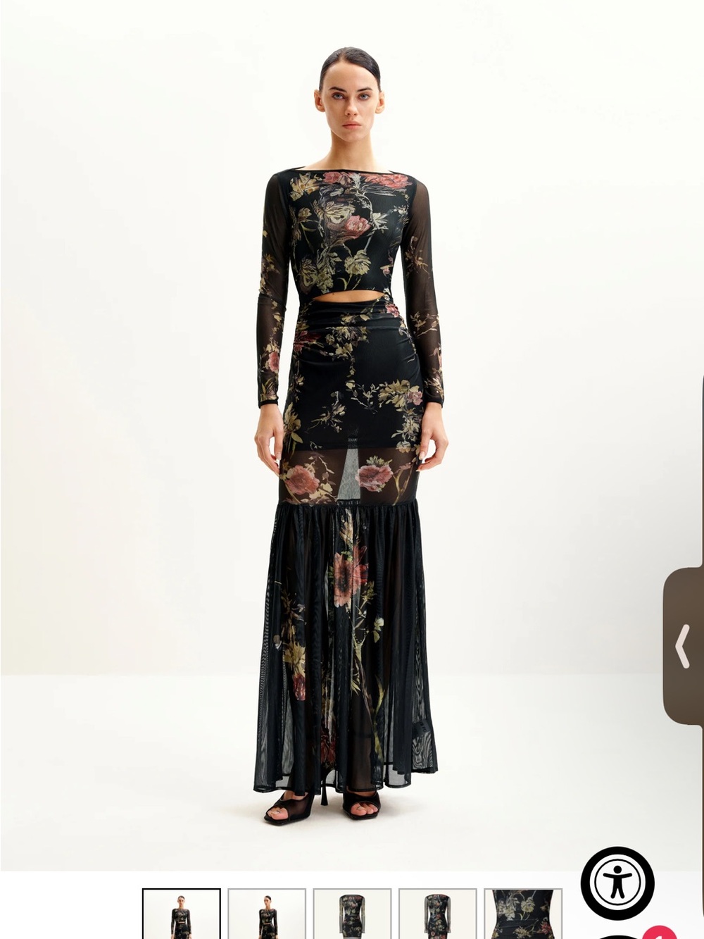 JW PEI Black Floral Mesh Maxi Skirt Alicia Printed Mesh Dress - Multicolor